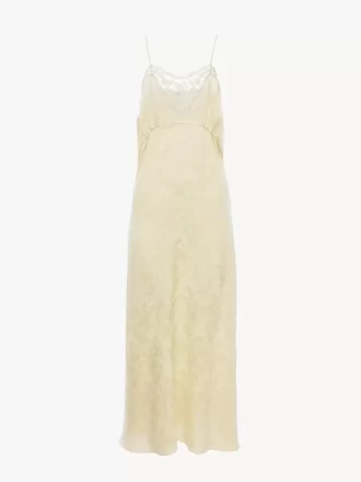 Robe midi à fines bretelles en jacquard de soie et dentelle