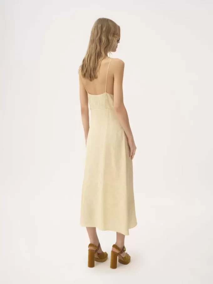 Robe midi à fines bretelles en jacquard de soie et dentelle
