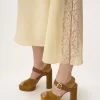 Robe midi à fines bretelles en jacquard de soie et dentelle