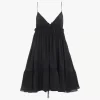 Robe mini froncée à fines bretelles en crêpe de Chine