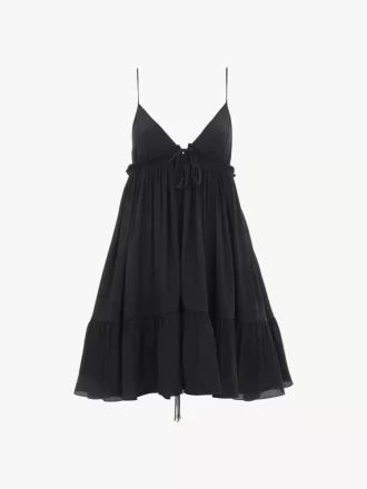 Robe mini froncée à fines bretelles en crêpe de Chine