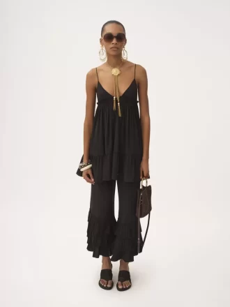 Robe mini froncée à fines bretelles en crêpe de Chine