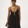 Robe mini froncée à fines bretelles en crêpe de Chine