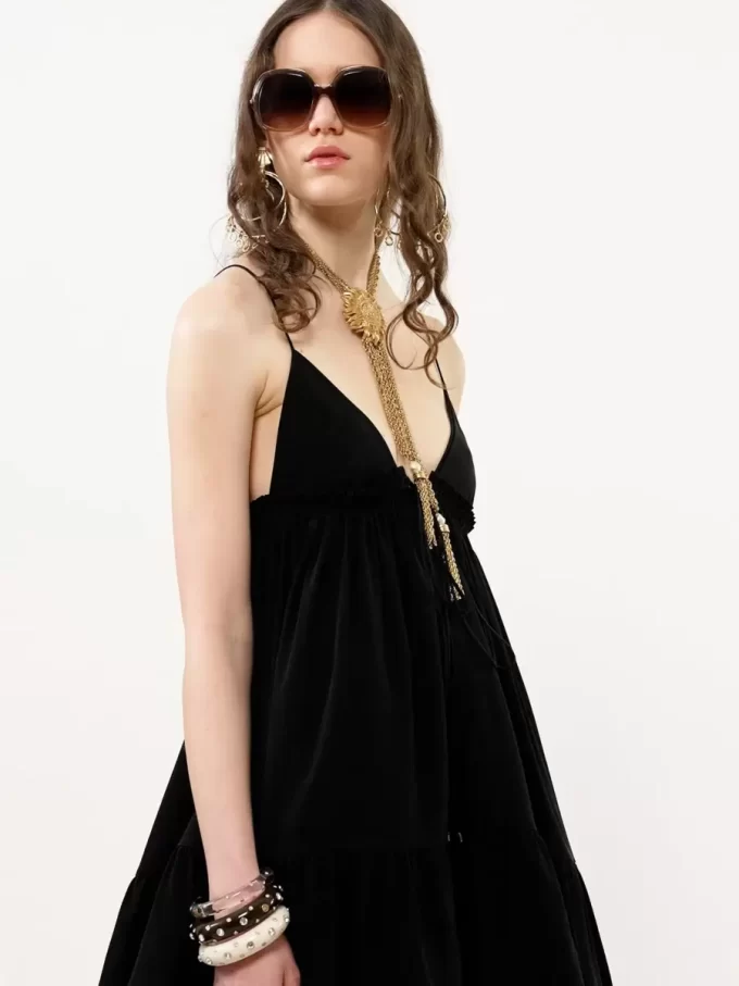 Robe mini froncée à fines bretelles en crêpe de Chine