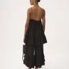 Robe mini froncée à fines bretelles en crêpe de Chine