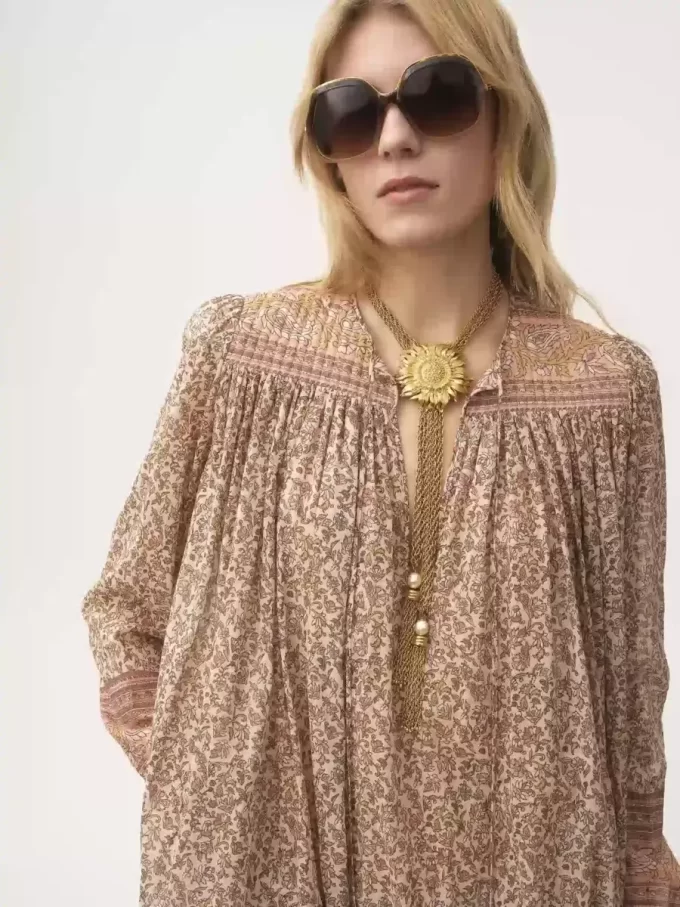 Robe tunique froncée en voile de coton