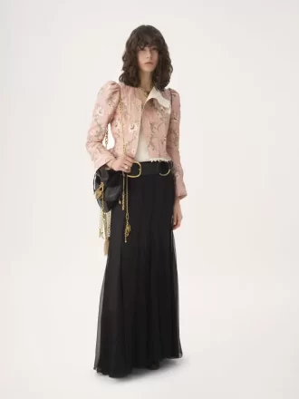 Veste ajustée en taffetas jacquard et dentelle
