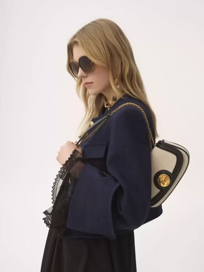 Sac bandoulière Horse Medal en toile et cuir grainé