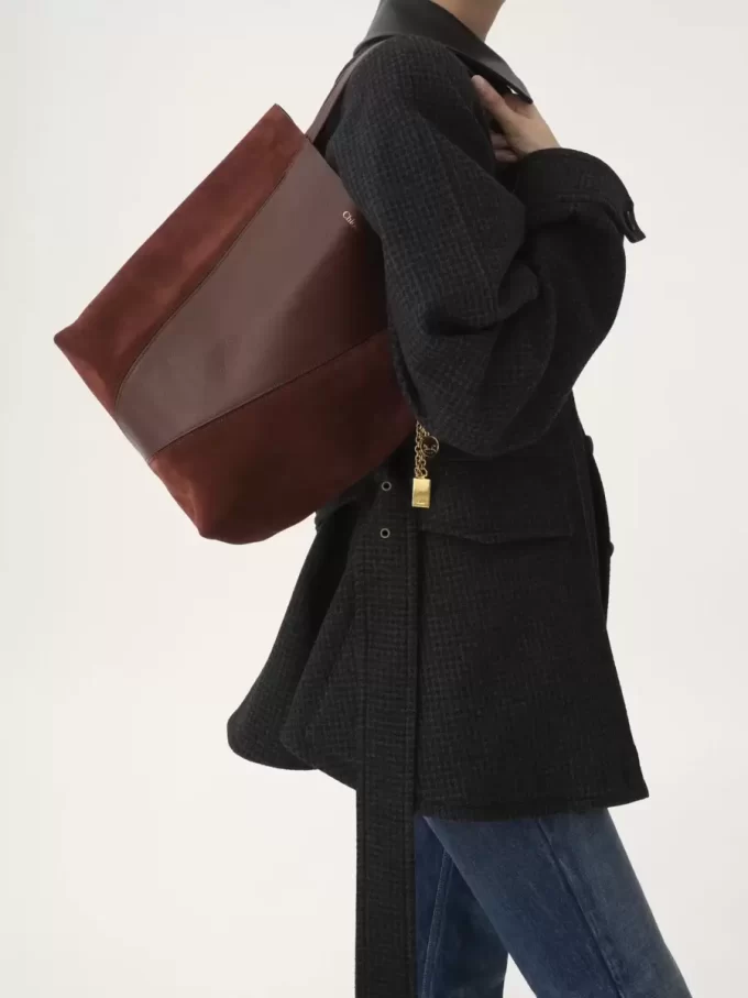Sac cabas Chloé Spin en cuir grainé et daim