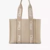 Sac cabas Woody en lin et cuir Sac cabas Woody en lin et cuir