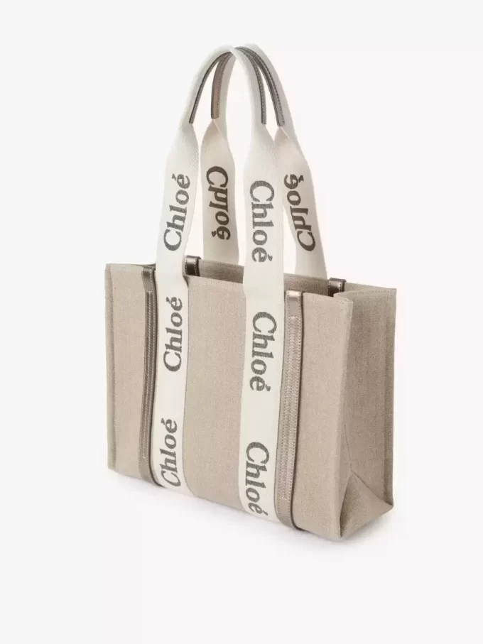 Sac cabas Woody en lin et cuir Sac cabas Woody en lin et cuir