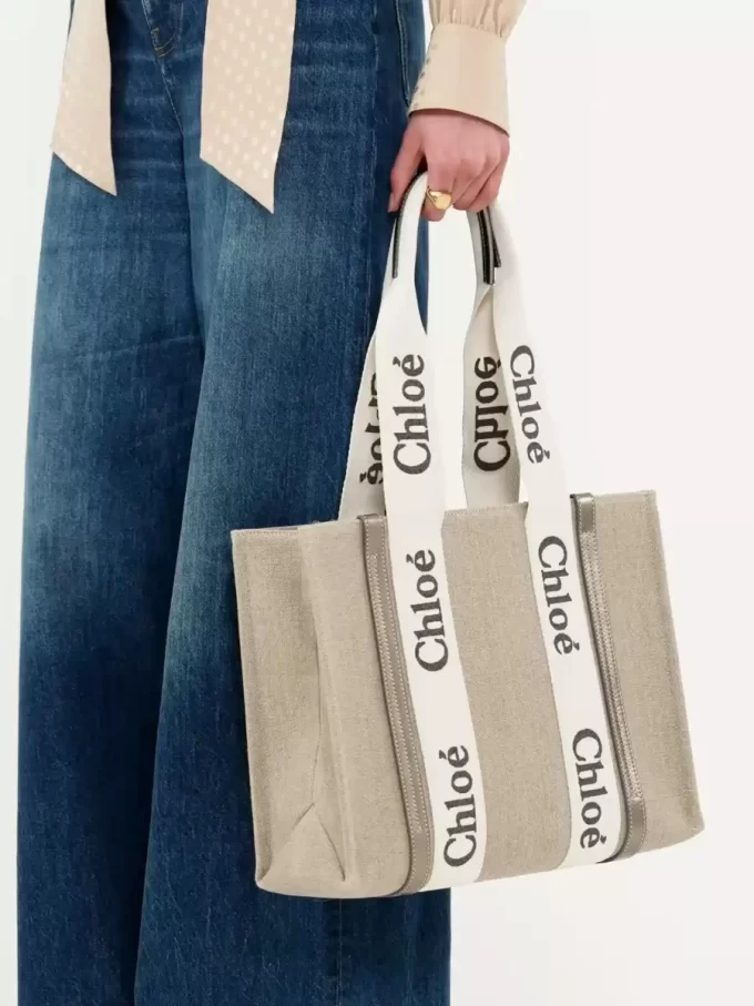 Sac cabas Woody en lin et cuir Sac cabas Woody en lin et cuir