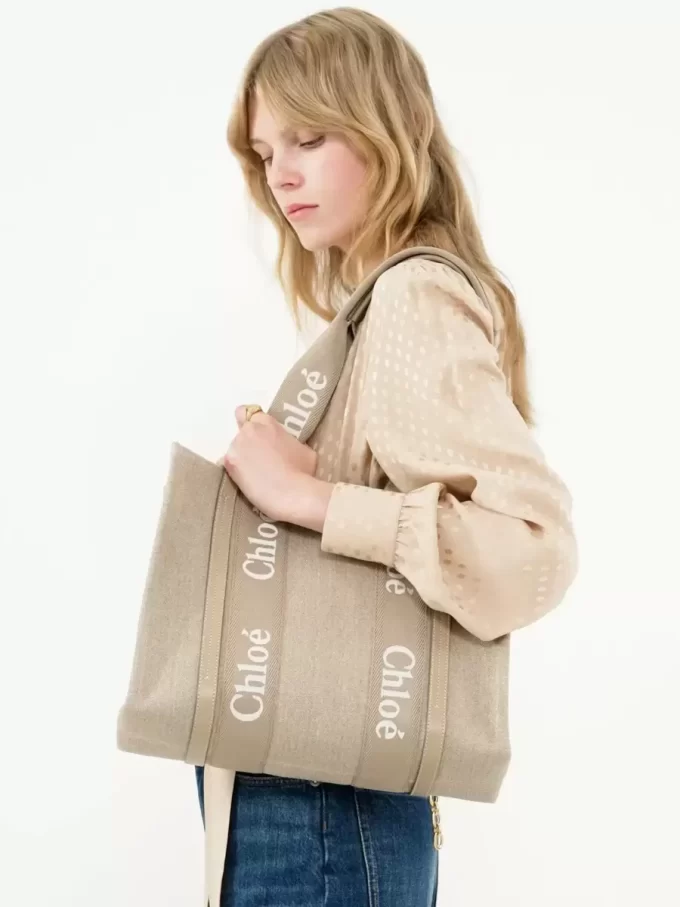 Sac cabas Woody en lin et cuir Sac cabas Woody en lin et cuir