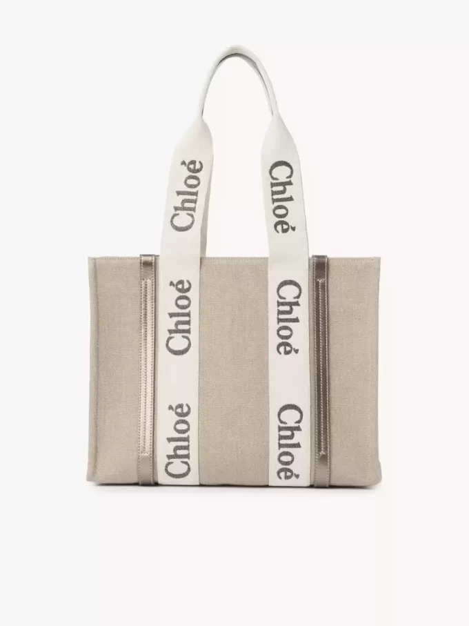 Sac cabas Woody en lin et cuir Sac cabas Woody en lin et cuir