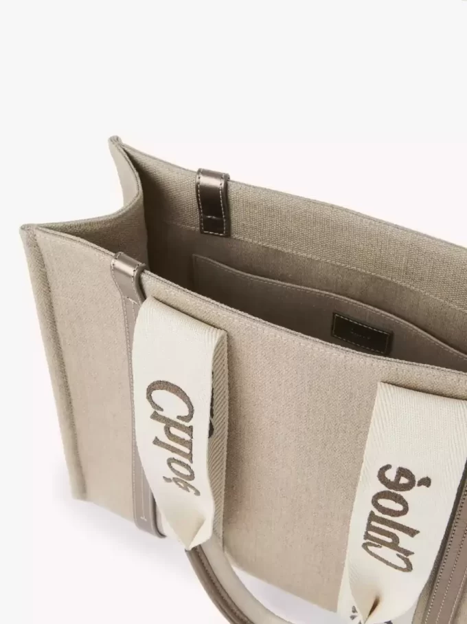 Sac cabas Woody en lin et cuir Sac cabas Woody en lin et cuir