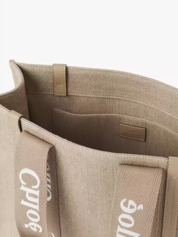 Sac cabas Woody en lin et cuir Sac cabas Woody en lin et cuir