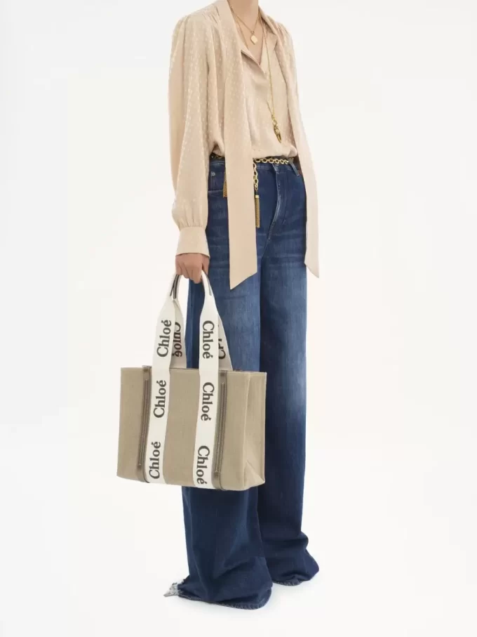 Sac cabas Woody en lin et cuir Sac cabas Woody en lin et cuir