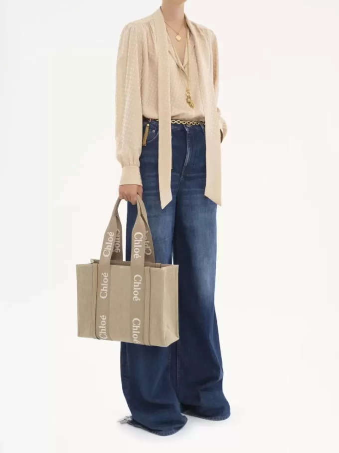 Sac cabas Woody en lin et cuir Sac cabas Woody en lin et cuir