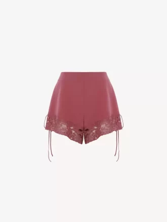 Short lingerie en crêpe de Chine à finitions en dentelle