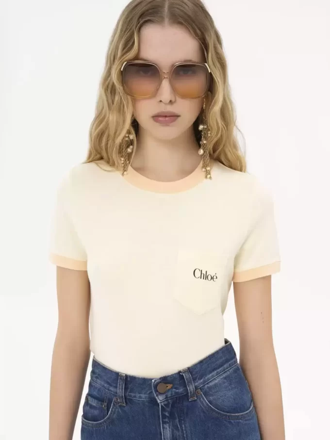 T-shirt col rond avec logo en jersey de coton T-shirt col rond avec logo en jersey de coton