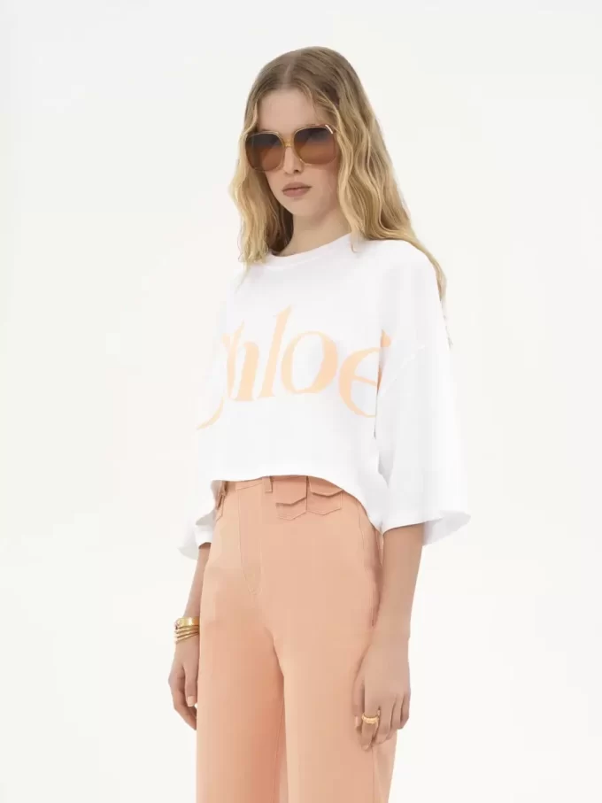 T-shirt oversize court avec logo en jersey de coton