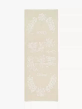 Étole rectangulaire en broderie anglaise de laine et soie