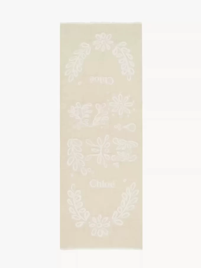 Étole rectangulaire en broderie anglaise de laine et soie