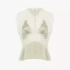 Top col V en satin de soie et dentelle