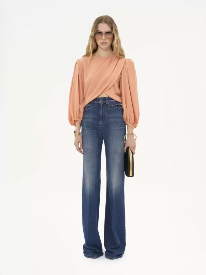Jean évasé taille haute en denim