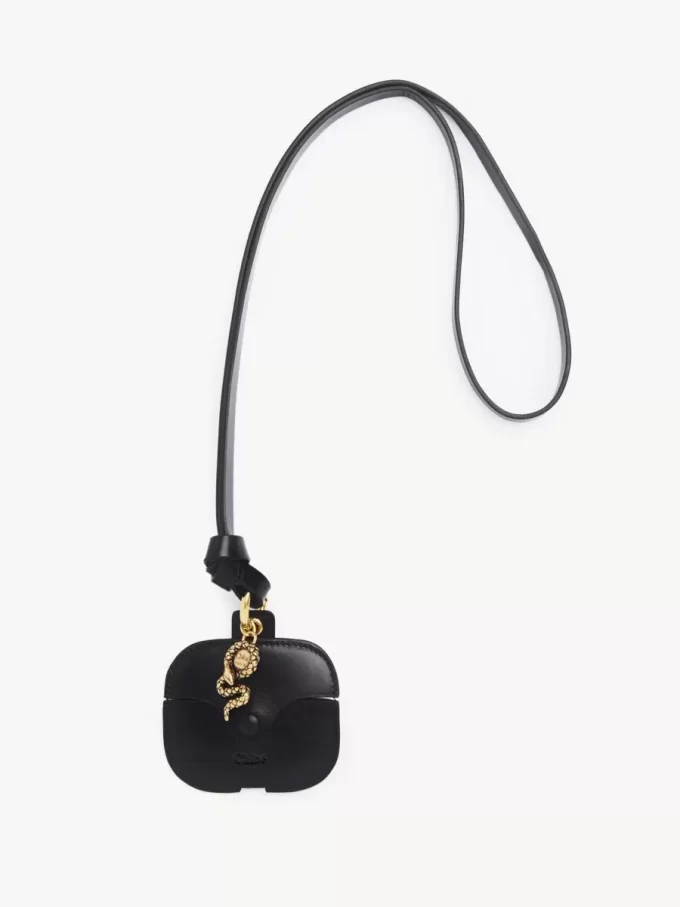 Étui pour écouteurs Chloé Symbols Snake en cuir grainé