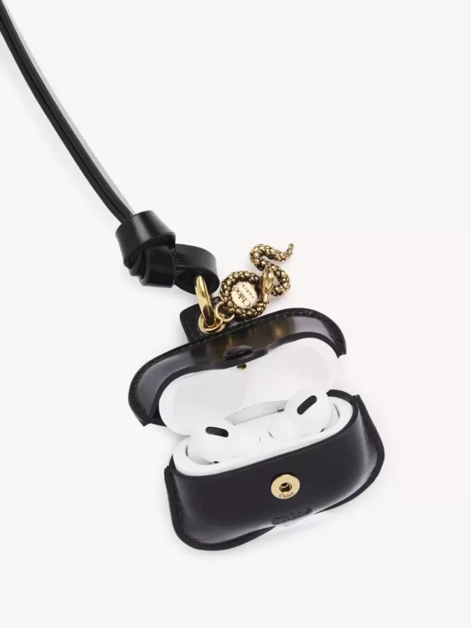 Étui pour écouteurs Chloé Symbols Snake en cuir grainé