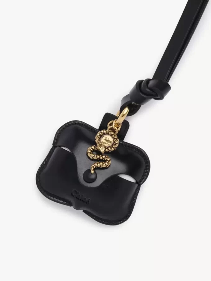 Étui pour écouteurs Chloé Symbols Snake en cuir grainé