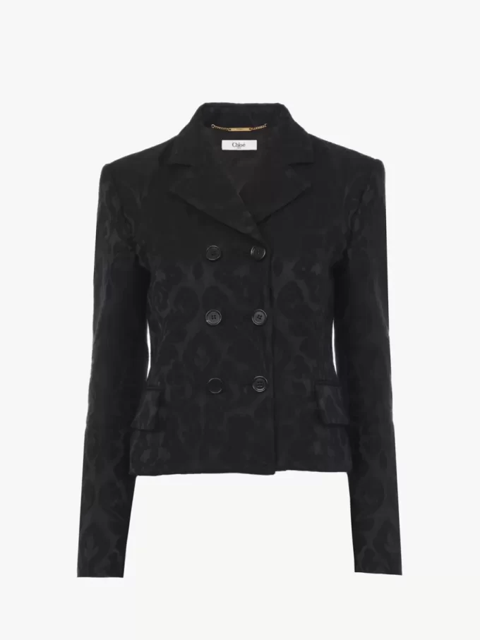 Veste ajustée à double boutonnage en jacquard de laine mélangée