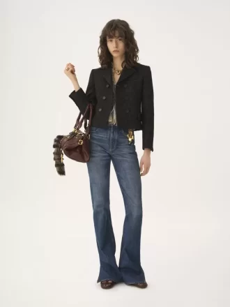 Veste ajustée à double boutonnage en jacquard de laine mélangée