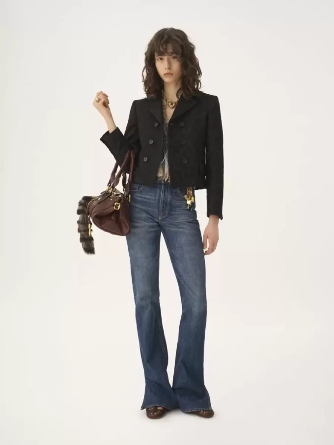 Veste ajustée à double boutonnage en jacquard de laine mélangée
