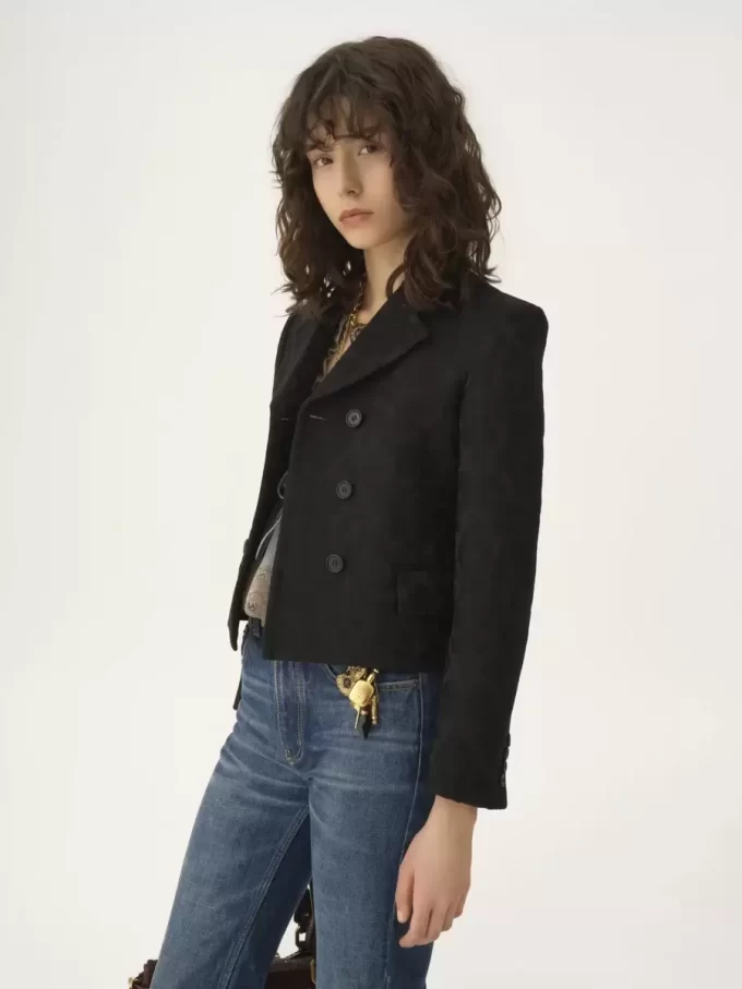 Veste ajustée à double boutonnage en jacquard de laine mélangée