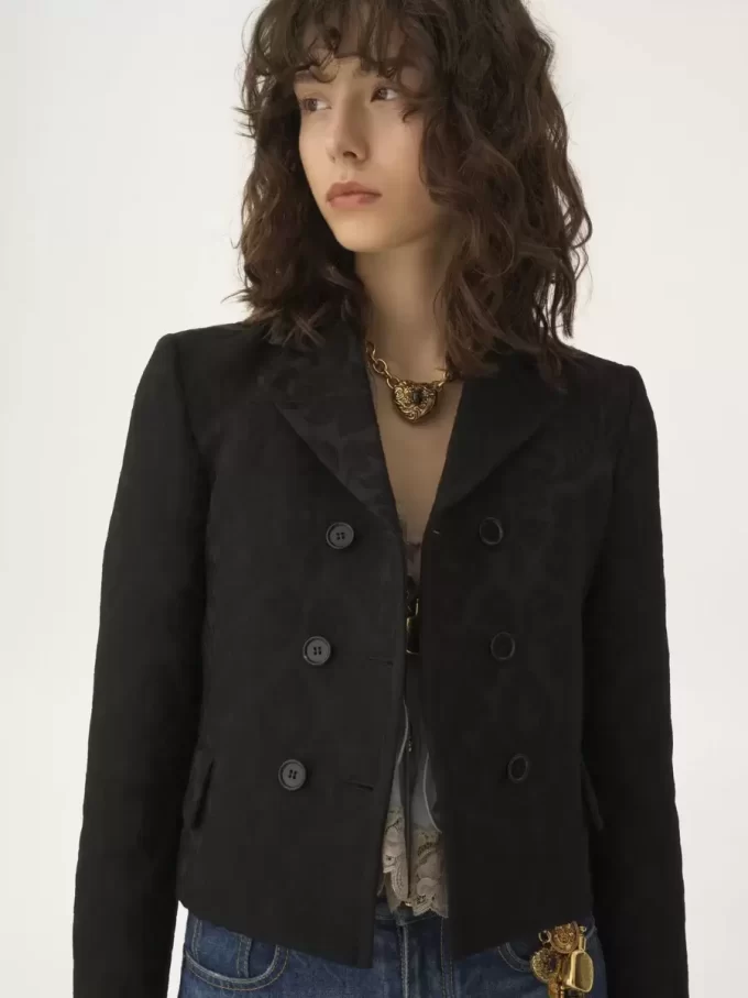 Veste ajustée à double boutonnage en jacquard de laine mélangée