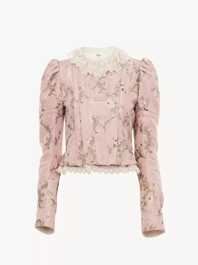 Veste ajustée en taffetas jacquard et dentelle