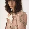 Veste ajustée en taffetas jacquard et dentelle