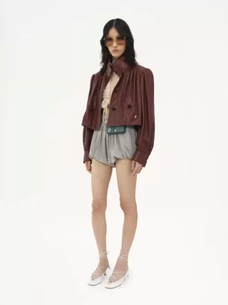 Veste boule froncée en cuir