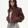 Veste boule froncée en cuir Veste boule froncée en cuir