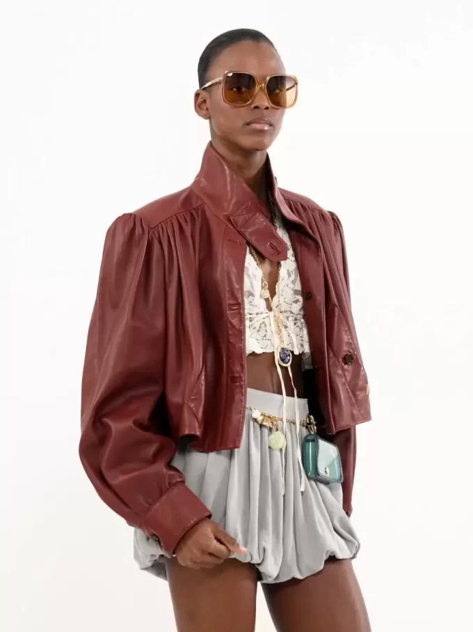 Veste boule froncée en cuir Veste boule froncée en cuir