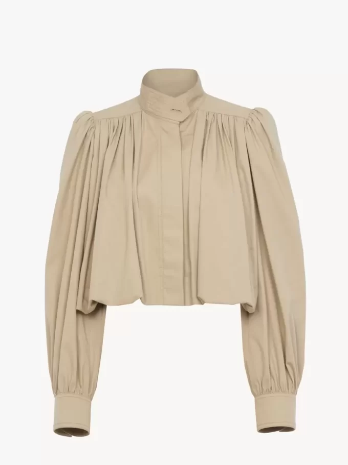 Veste boule froncée en gabardine de coton