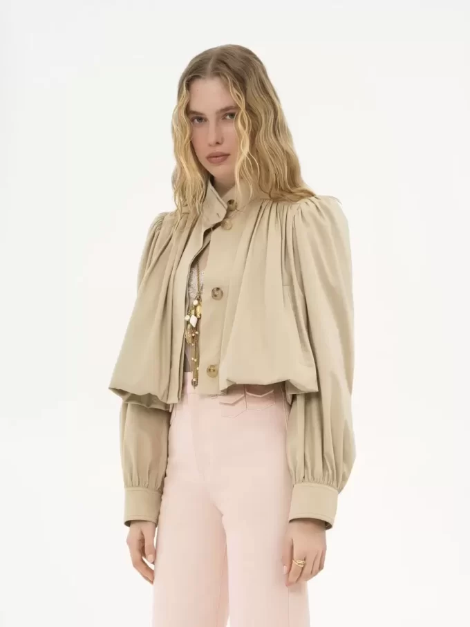Veste boule froncée en gabardine de coton