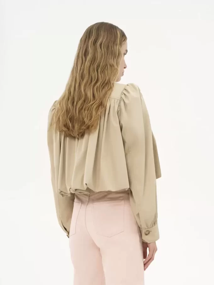 Veste boule froncée en gabardine de coton