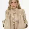 Veste boule froncée en gabardine de coton