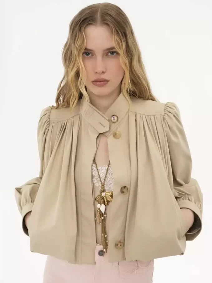 Veste boule froncée en gabardine de coton