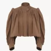 Veste boule froncée en lin et coton