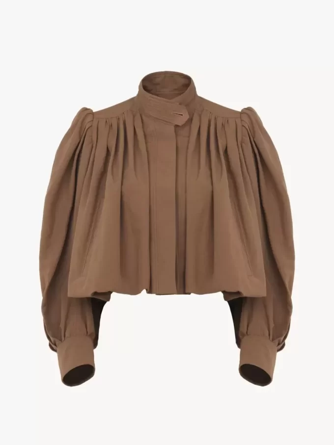 Veste boule froncée en lin et coton