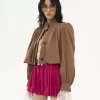 Veste boule froncée en lin et coton